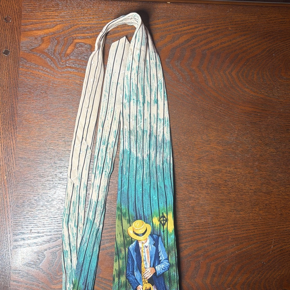Wembley Blue and Yellow Jazz Musician Tie - Picture 2 of 5